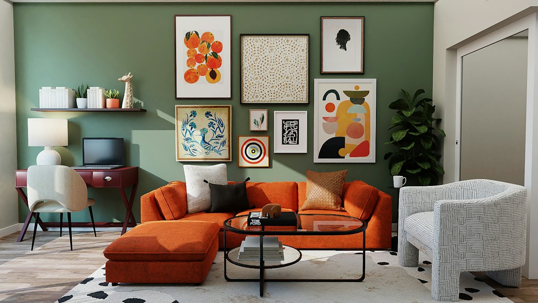 Herfstinterieur met warme kleurtinten en decor. Herfstinterieur met warme kleurtinten en decor.